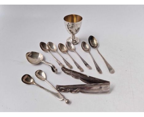 Five coffee spoons, an egg cup etc, 120g