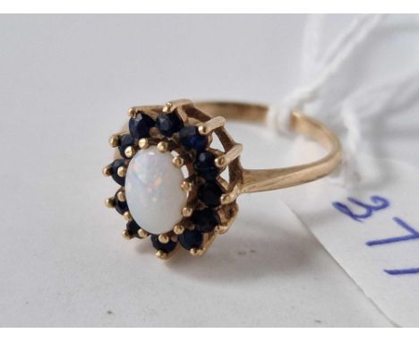 A opal and sapphire cluster ring 9ct size P 2.4 gms
