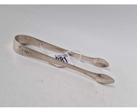 Pair of Exeter silver  brightcut sugar tongs By R J   Circa 1800