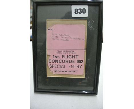 A special entry, first flight Concorde 002 special entry pass to admit N B Taylor, Senior Design Draughtsman, Design Pegasus