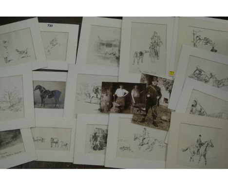 A quantity of mainly monochrome book plates relating to equestrian and hunting subjects after Lionel Edwards, various sizes, 