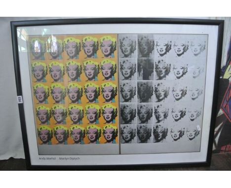 A coloured print after Andy Warhol showing the Marilyn Diptych published by The Tate Gallery 2000, 60 x 80 cm in simple black