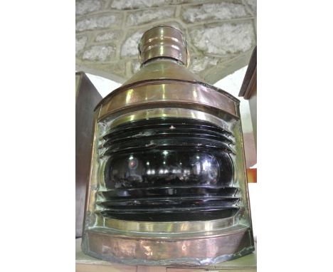 A good quality 19th century ships lamp, (probably port side), constructed principally in copper, of rounded triangular form w