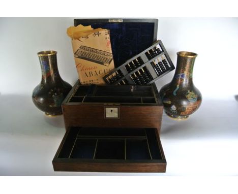 A Victorian rosewood veneered work box with extensive inlaid squared mother of pearl lock escutcheon and further inlaid detai