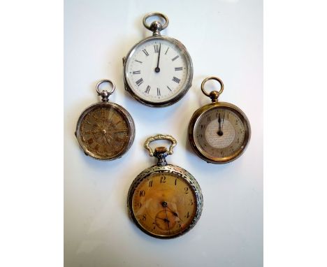 An open-faced enamelled pocket watch, Minimax, the textured gilt dial with black Arabic numerals, subsidiary dial for seconds