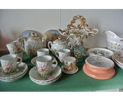 A collection of mostly 19th century ceramics including tea wares of wrythen moulded form with floral border decoration and pa