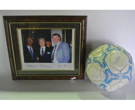 A Bristol Rovers Football Club football bearing numerous signatures together with a photographic print depicting Geoff Bradfo