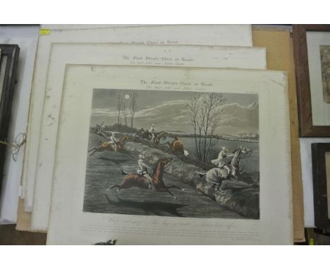 A set of four 19th century coloured engravings after Henry Alken showing The First Steeple Chace On Record, published 1839 by