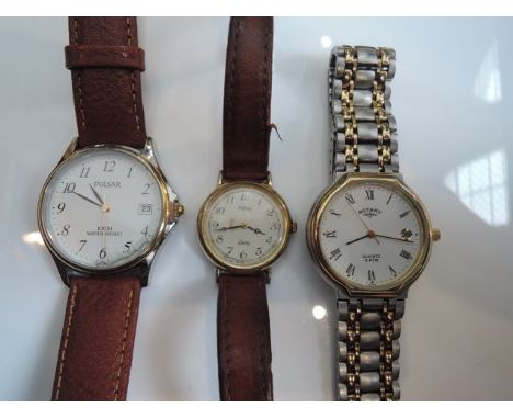 A cased gentleman's two-tone wristwatch, Rotary, quartz, the white dial with black Roman numerals, date aperture at 3 o'clock