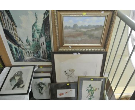 A signed limited edition coloured lithograph by Leon Dinchin of a brown and white terrier dog, signed in pencil bottom right,