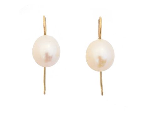 A pair of cultured pearl drop earrings by Annoushka, each designed with an off-round cultured pearl and scrolling hoop fittin
