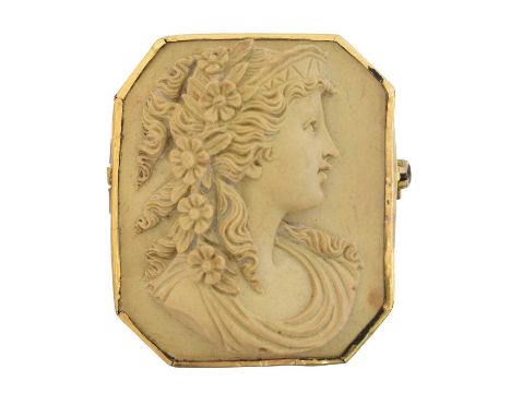 A lava cameo brooch, the rectangular shape lava cameo depicting a classical maiden, length 4.1cm, gross weight 14.8g.Overall 