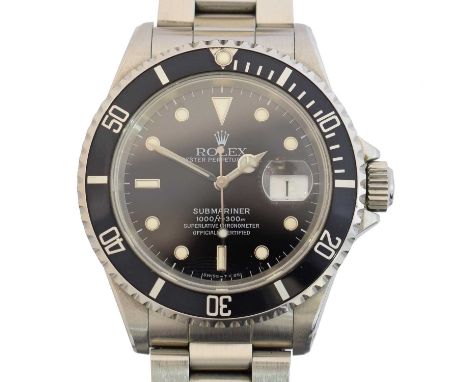 A Rolex Oyster Perpetual Datejust Submariner wristwatch, c. 1991, the signed black dial with dot and baton markers, date aper