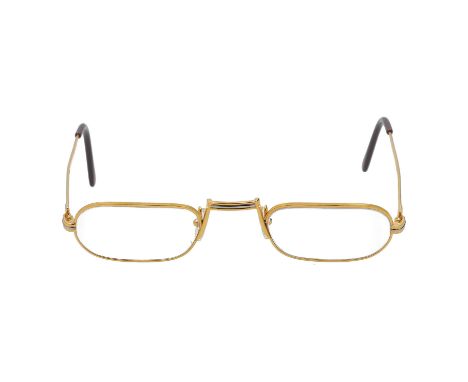 CARTIER VINTAGE Brillengestell. Gläser mit Dioptrien. Goldfarbenes Gestell mit dekorativem Nasengestell. Etui und Box anbei. 
