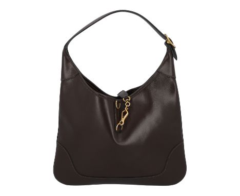 HERMÈS VINTAGE Schultertasche "TRIM". Koll. 1972. Glattleder in Dunkelbraun mit goldfarbener Hardware. Klassisches Modell mit