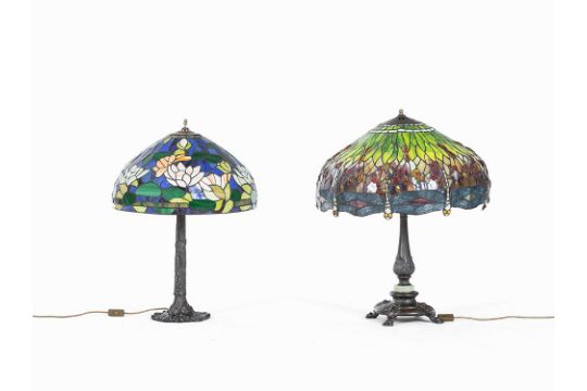 2 Large Tiffany Style Table Lamps 20th C Colored Gl With Leaded Previous