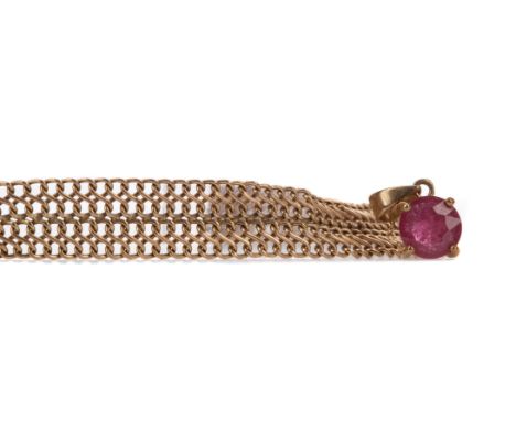 RUBY AND DIAMOND PENDANT, along with a single stone pendant and a bracelet, each in nine carat gold, 9.4g gross (3)