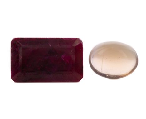 **TWO CERTIFICATED UNMOUNTED GEMSTONES, including a 144.70 carat treated ruby and a 28.50 carat ametrine, each with accompany