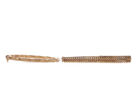 GOLD BRACELET, formed by infinity links, in nine carat gold, along with a nine carat gold twist bangle, 9.4g gross (2)
