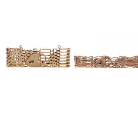TWO NINE CARAT GOLD GATE BRACELETS, each with heart shaped padlock clasps, 43.1g gross (2)