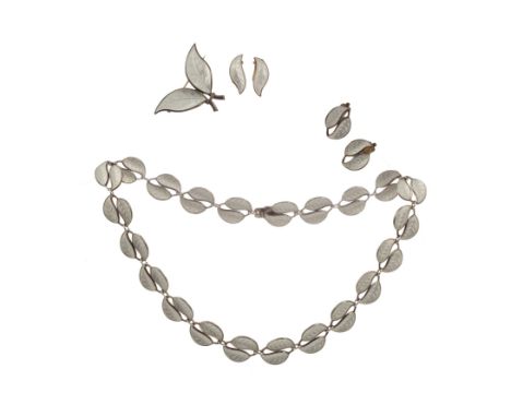 COLLECTION OF SILVER AND ENAMEL JEWELLERY, by David Anderson of Norway, comprising white enamelled necklace, two pairs of ear