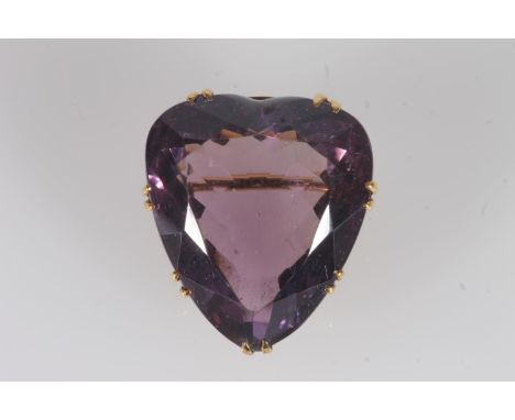 Victorian heart shape amethyst brooch on a unmarked yellow gold mount, stone size 3.3cm x 2.6cm, in Edward & Sons of Glasgow 