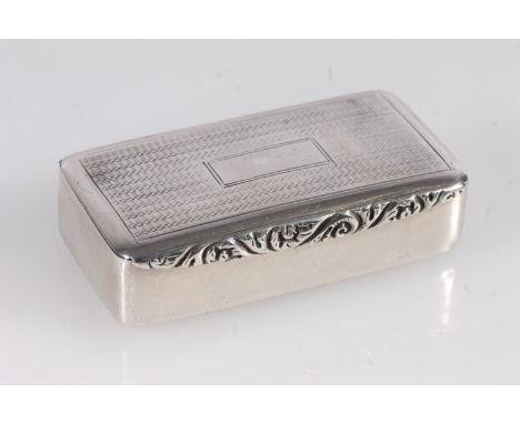Antique George IV silver snuff box of rectangular shape with rounded corners and plain moulded edge, the top and bottom surfa