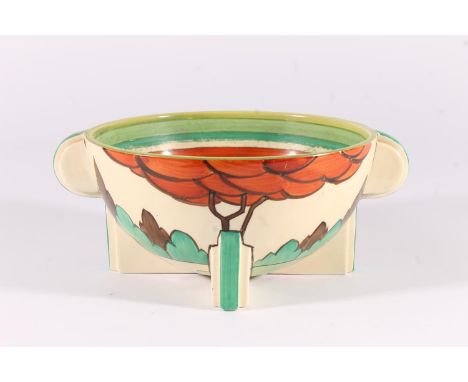 Clarice Cliff Art Deco bowl, c1930s, the Odilon bowl of round form on four raised stepped symmetrical legs with half circle h