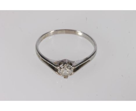 Diamond solitaire ring, the round brilliant on a split white metal shank, diamond weight approximately 0.35 to 0.4ct, ring si