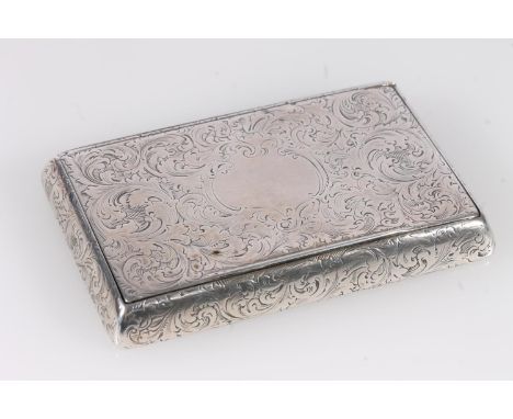 Antique Victorian silver table snuff box of slab form having all over incised sinuous scrolling foliate decoration, plain car