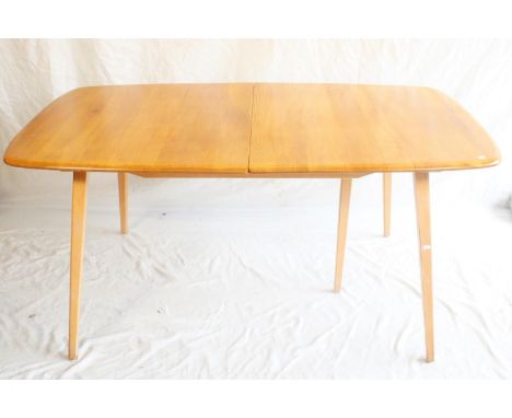 Ercol light elm Grand Windsor extending dining table, with hinged undertier extension leaf, L152cm unextended, W82.5cm. Condi