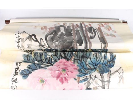 WANG ZHEN (Chinese 1867-1938)  Chrysanthemum blossom  Watercolour, signed with seal mark and titled with painted characters, 
