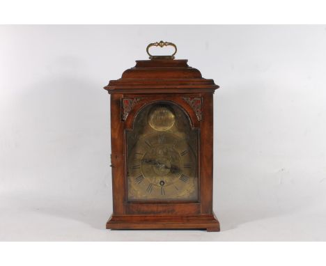 Antique mahogany cased Italian mantel or table clock, the brass dial with Roman numeral and Arabic numeral chapters, subsidia