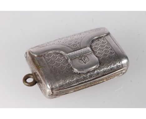 Antique Georgian novelty silver vinaigrette in the form of a briefcase or satchel, the body with nailwork decoration, having 