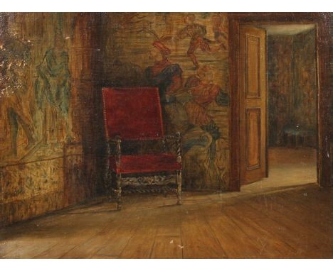 Attributed to DUNCAN MACKELLAR RSW (Scottish, 1849-1908)  Corner of the Tapestry Room  Oil painting on canvas, unsigned, 29cm