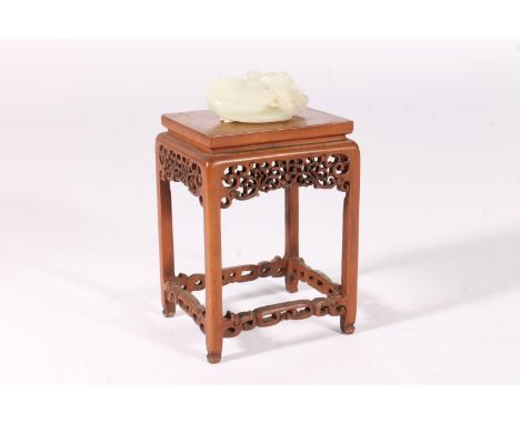 Chinese Jade carved model of a cat, in pale Celadon colour, the recumbent cat with dragonfly on a leaf, together with a small