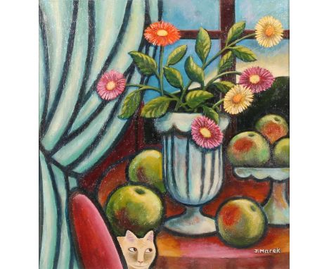 JERZY MAREK (Polish, 1925-2014) *ARR* Peek-a-Boo Oil painting on board, signed lower right, 22cm x 20cm, frame 33cm x 31cm. L
