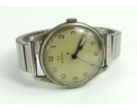 Omega - a military issue gentleman's manual wind wristwatch, the round off white dial with black Arabic numerals and blue ste