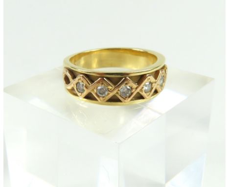 Clogau - an 18ct rose and yellow gold Anniversary ring, the band set with five diamonds in an intertwined setting, finger siz
