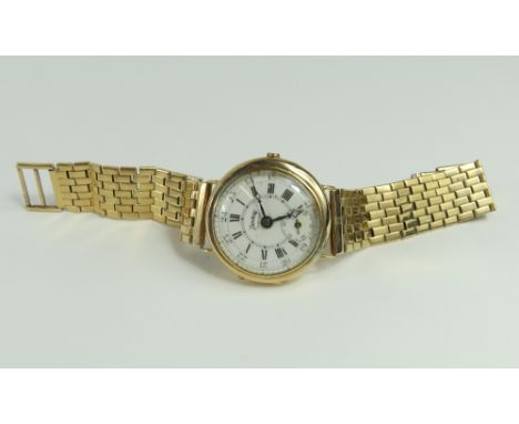 Services - a gentleman's Indian 9ct gold manual wind wristwatch, the round white dial with black Roman numerals, blue steeled