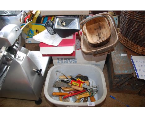 Flood lights, Sussex trugs, garden tools, etc.