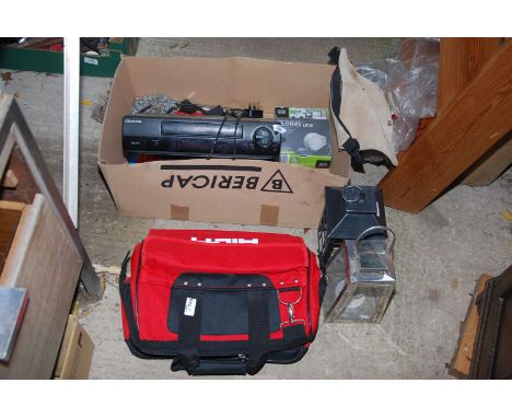 A "Hilti'" tool bag, clothes line, etc.