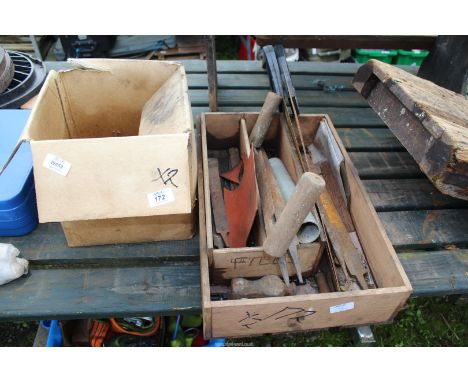 Box of nails and box of woodworking tools.