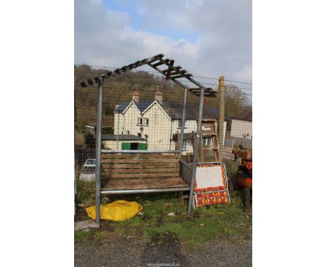 Large garden seat in frame (a/f) plus two wooden step ladders (a/f) and sun lounger.