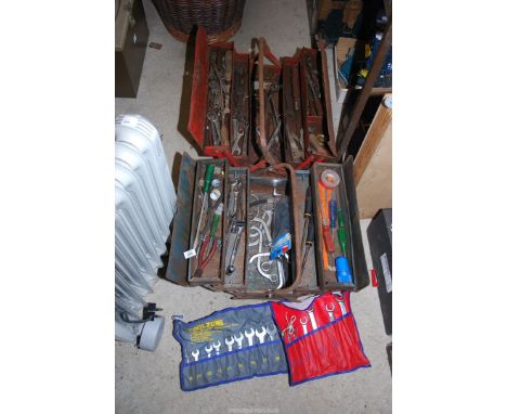 Two cantilever tool boxes and contents, small spanners, etc.