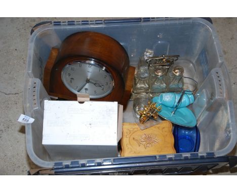 A Westminster chiming mantle Clock, cruet set, etc.
