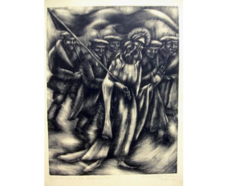 George Biddle (1885-1973) Christ Marched on and Twelve Were Led. Good condition. Signed on plate L/L. 62 L/L. Pencil dedicati