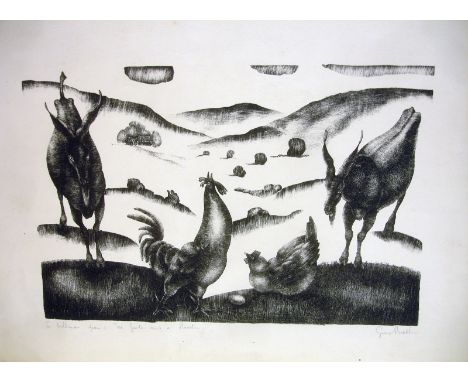 George Biddle (1885-1973), Two Goat and a Rooster. Good condition. Signed and dated 1920 on plate L/L and pencil signed L/R. 