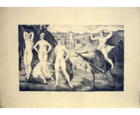 George Biddle (1885-1973) Europa. Good condition. Signed and dated 1926 L/L. Dedication "To George Hellman from Europa and Ge