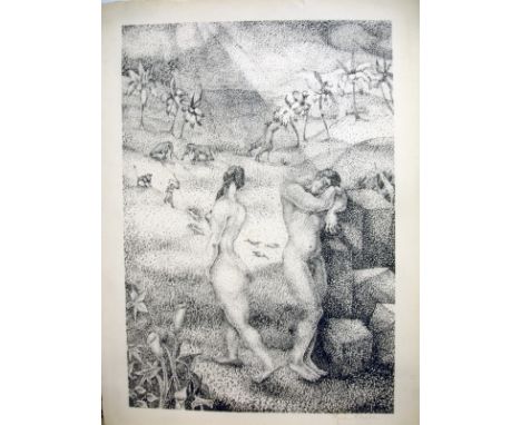 George Biddle (1885-1973) Nude women in the jungle. Good condition. Signed on plate and pencil signed L/R. Wrinkled paper. Li